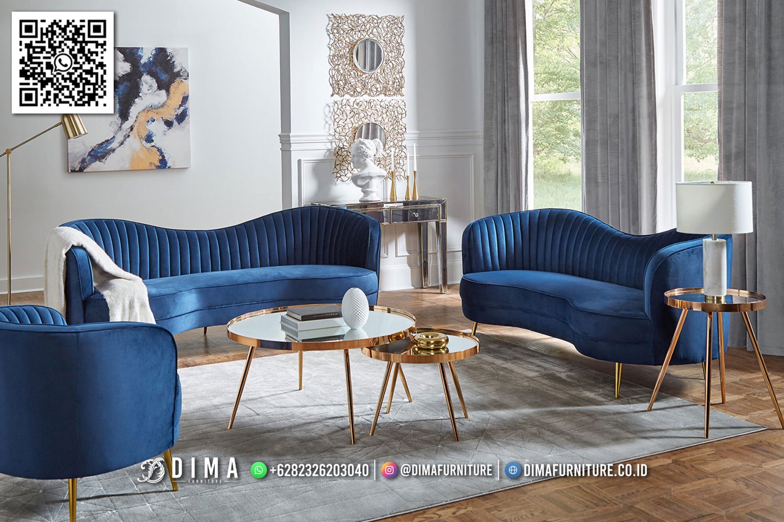 Kursi Sofa Ruang Tamu Blue Velvet Stylish Minimalis 5IM Kursi Sofa Ruang Tamu Blue Velvet Stylish Minimalis 5IM
