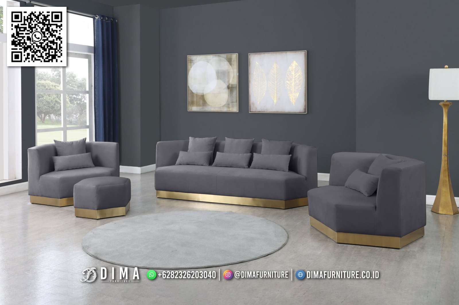 Sofa Ruang Tamu Modern Abu Grey Gold Elegan Minimalis 6IM Sofa Ruang Tamu Modern Abu Grey Gold Elegan Minimalis 6IM