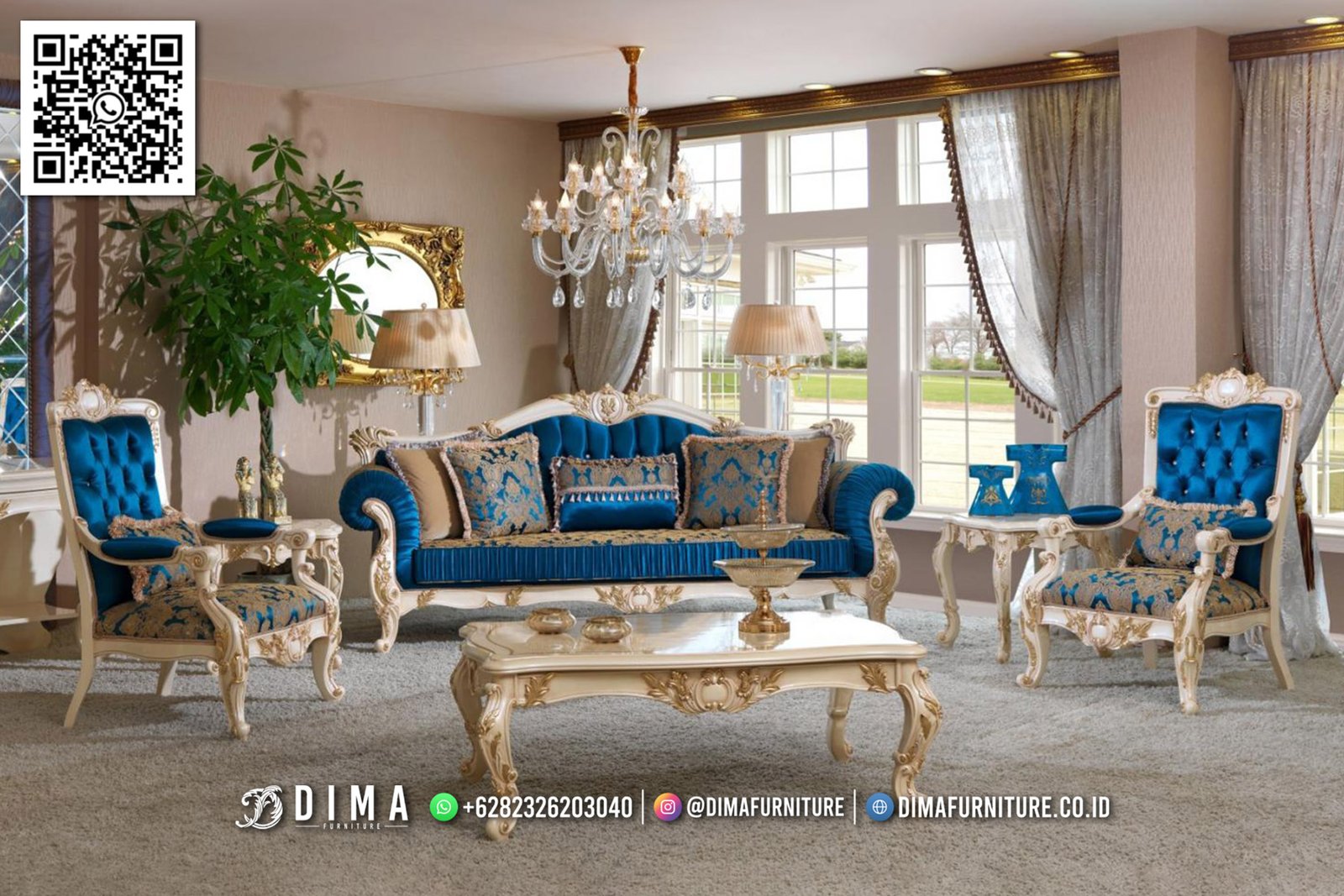 Set Sofa Tamu Mewah Klasik Blue Royal Elegan 24IM Set Sofa Tamu Mewah Klasik Blue Royal Elegan 24IM