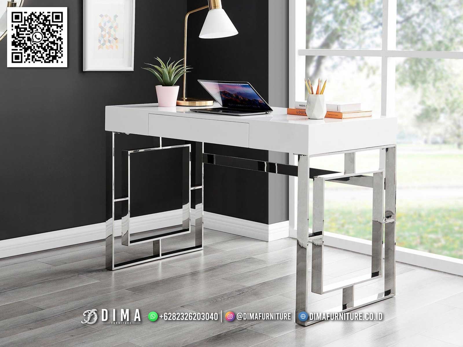 Meja Kantor Putih Elegan Minimalis Kaki Stainless 39FI Meja Kantor Putih Elegan Minimalis Kaki Stainless 39FI