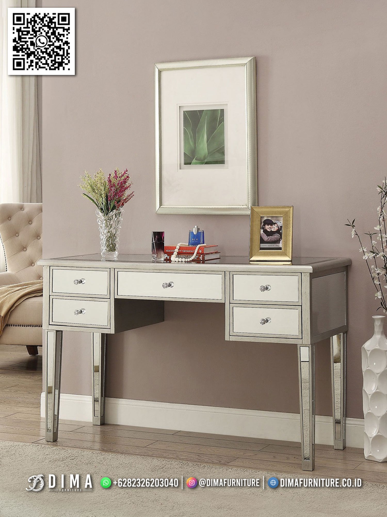 Meja Rias Modern Mewah Finishing Duco Silver Jepara 51FI Meja Rias Modern Mewah Finishing Duco Silver Jepara 51FI