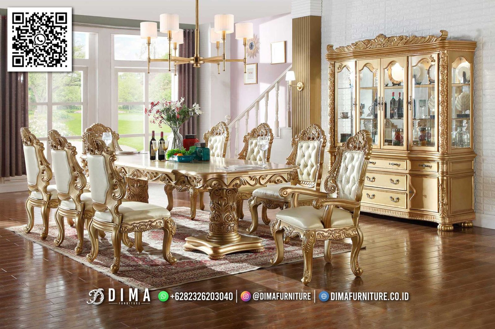 Set Meja Makan Mewah Gold Jepara Elegance Series 2025 46FI Set Meja Makan Mewah Gold Jepara Elegance Series 2025 46FI