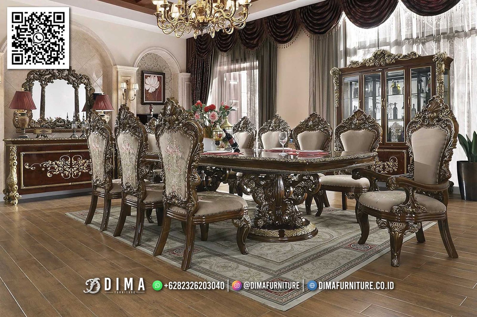 Set Meja Makan Mewah Klasik Brown Royal Edition 2025 47FI Set Meja Makan Mewah Klasik Brown Royal Edition 2025 47FI