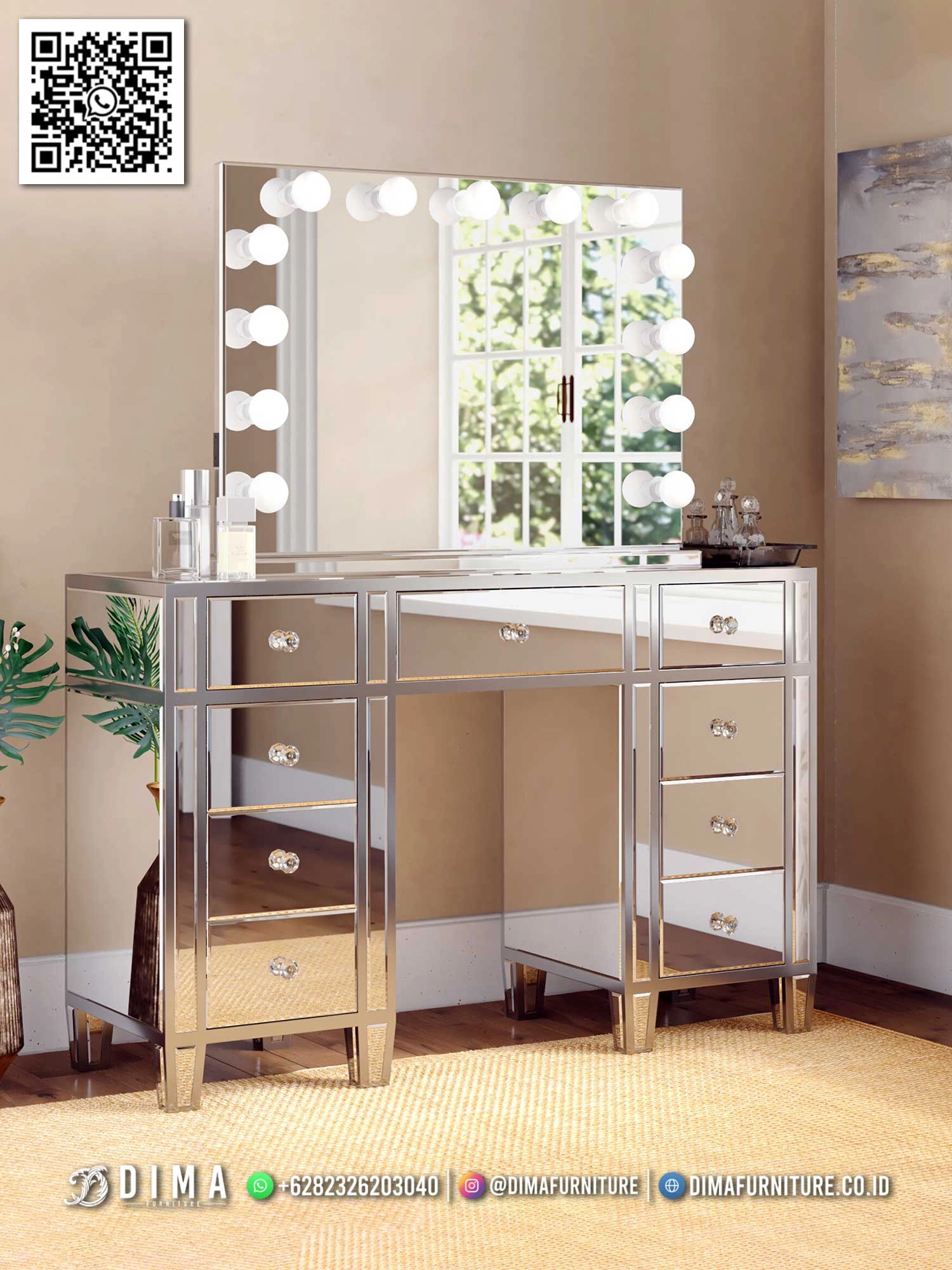 Meja Rias Minimalis Mewah LED Crystal Eleganza 84IM Meja Rias Minimalis Mewah LED Crystal Eleganza 84IM